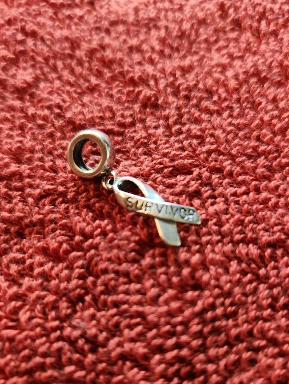 Sterling Silver Survivor Ribbon Charm –  Accent .925